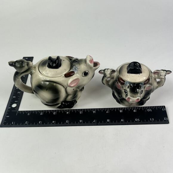 Vintage Kitsch Cow Tea Pot Sugar Bowl Set Unique Gift Novelty Bull Animal Retro - Picture 9 of 10